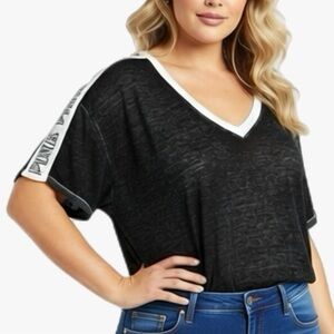 Victorias Secret PINK Black and White Oversized Semi Sheer Tee Womens Sz Large